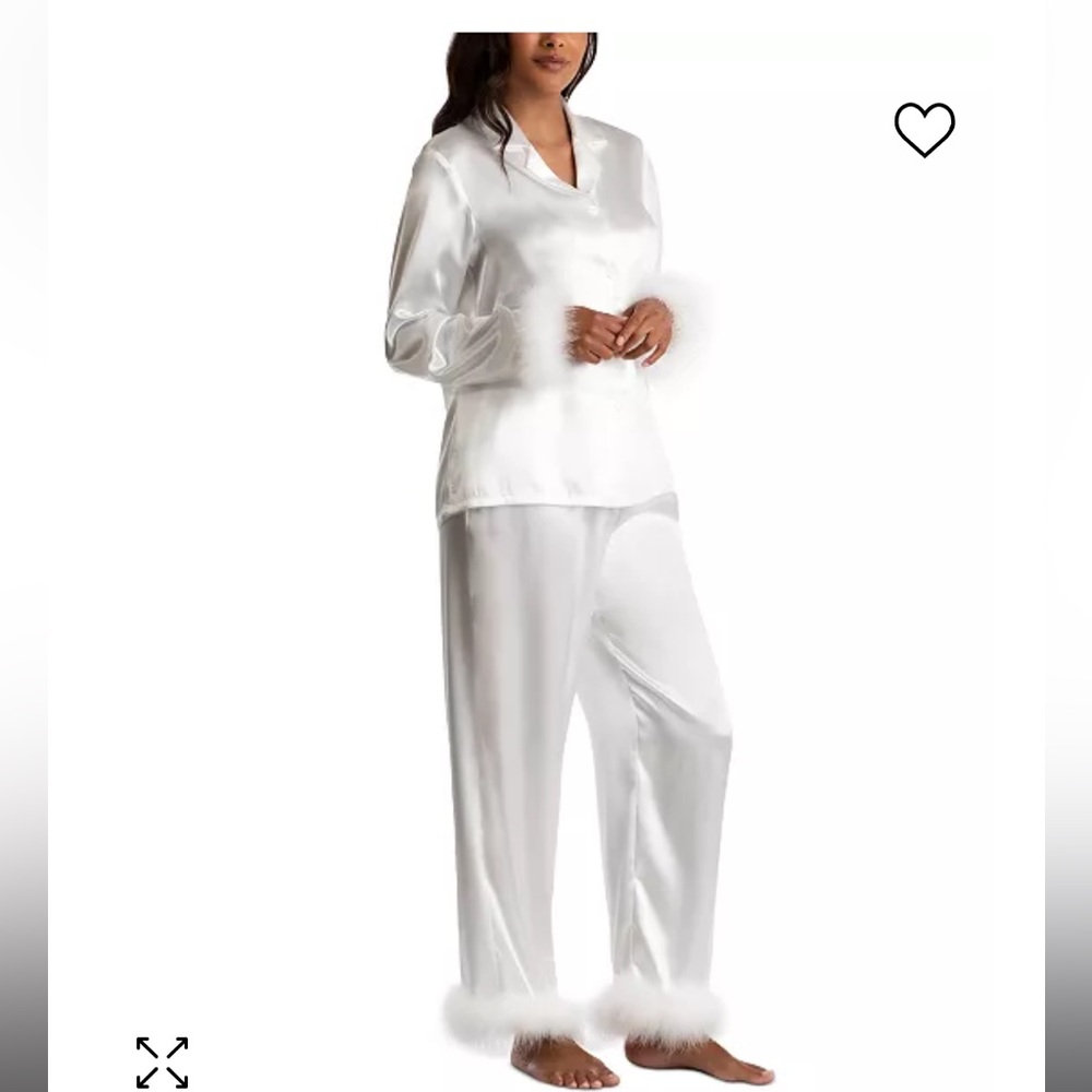 Women's Marabou Feather Satin Pajama Set